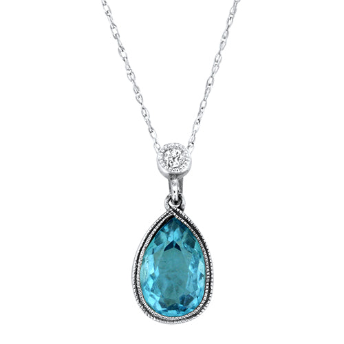 Blue Topaz and Diamond Pendant