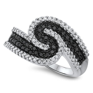 Black and White Swirl Diamond Fashion Ring