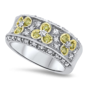 White & Yellow Cluster Diamond Fashion Ring