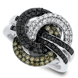 White, Black and Champagne Diamond Ring