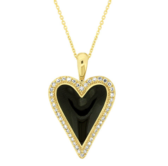 Black Enamel & Diamond Heart